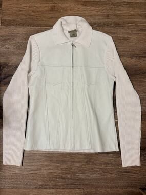 Escapade Women’s Genuine Leather Ribbed Sleeve Jacket - Medium
